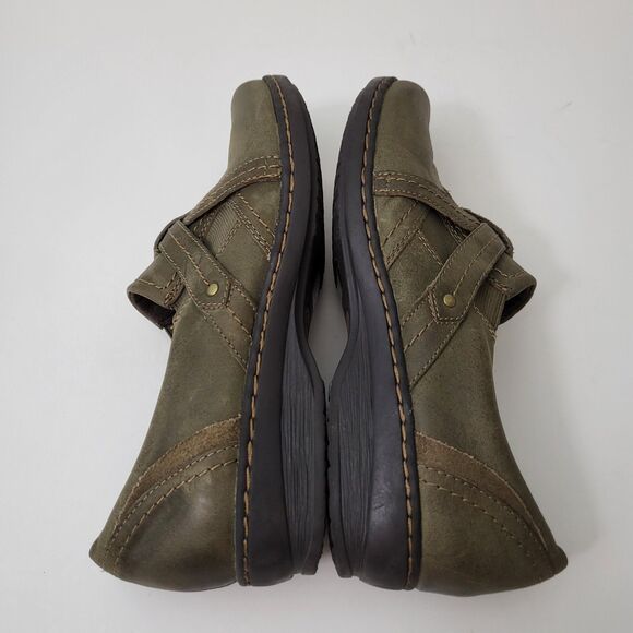 CLARKS Ideo Chilly Loafers Womens 9 M Green Leather Slip On Clogs Shoes Comfort - Picture 7 of 9